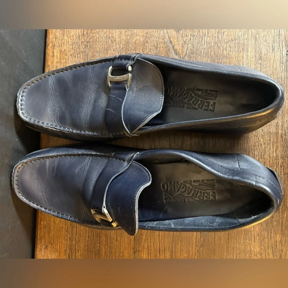 Salvatore Ferragamo Navy Men’s Leather Loafers Size 8.5